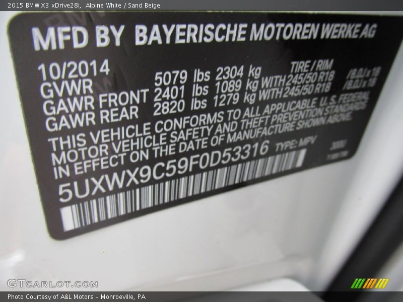 Alpine White / Sand Beige 2015 BMW X3 xDrive28i