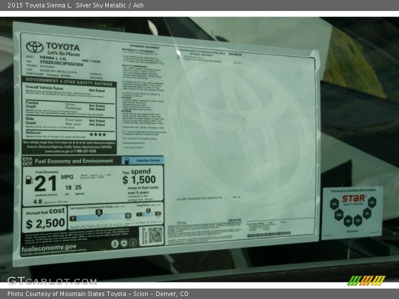 Silver Sky Metallic / Ash 2015 Toyota Sienna L