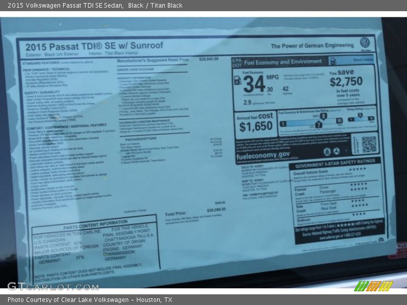 Black / Titan Black 2015 Volkswagen Passat TDI SE Sedan