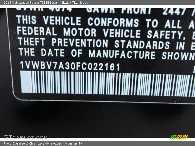 Black / Titan Black 2015 Volkswagen Passat TDI SE Sedan
