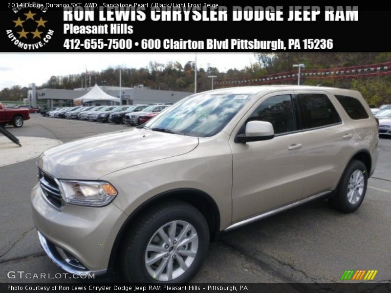 Sandstone Pearl / Black/Light Frost Beige 2014 Dodge Durango SXT AWD