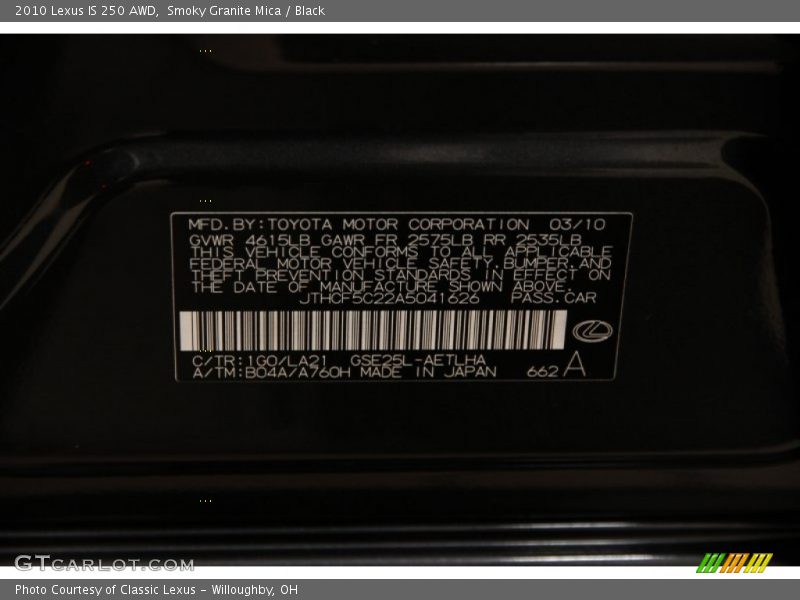 Smoky Granite Mica / Black 2010 Lexus IS 250 AWD