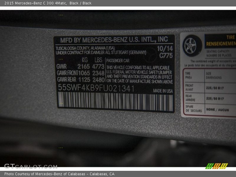 Black / Black 2015 Mercedes-Benz C 300 4Matic