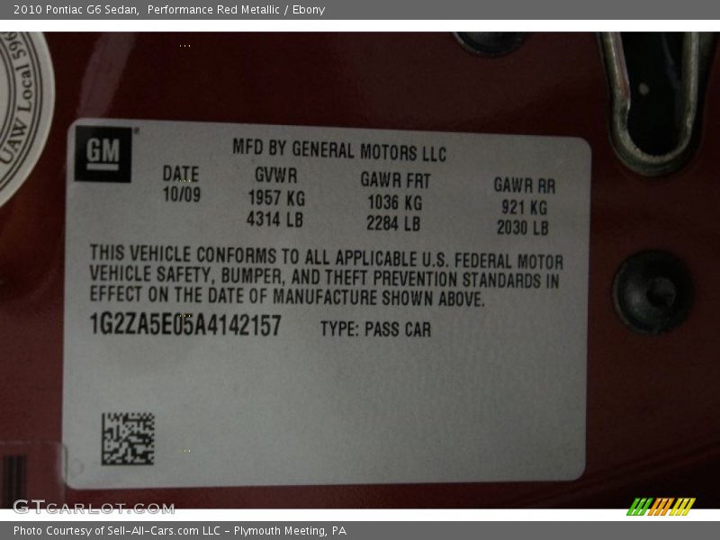 Performance Red Metallic / Ebony 2010 Pontiac G6 Sedan