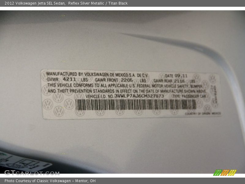 Reflex Silver Metallic / Titan Black 2012 Volkswagen Jetta SEL Sedan
