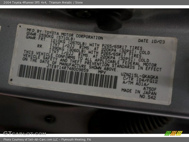 Titanium Metallic / Stone 2004 Toyota 4Runner SR5 4x4