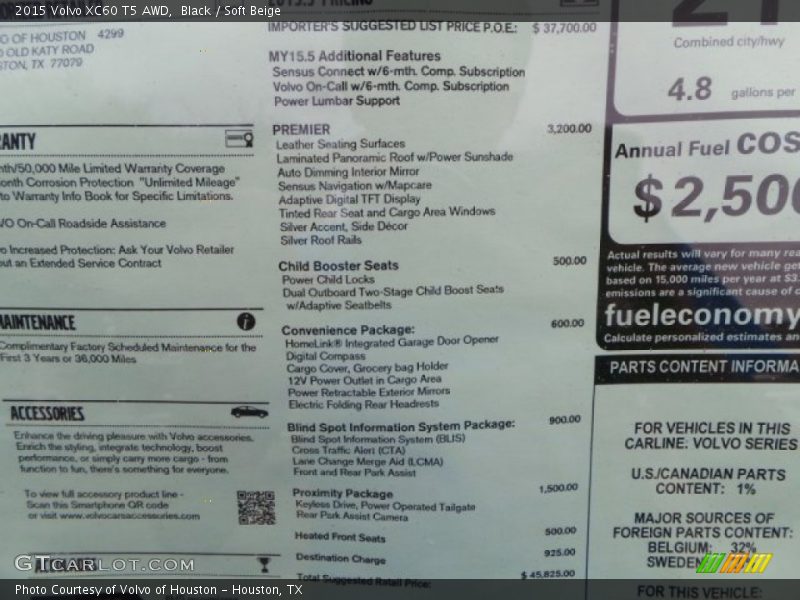 Black / Soft Beige 2015 Volvo XC60 T5 AWD
