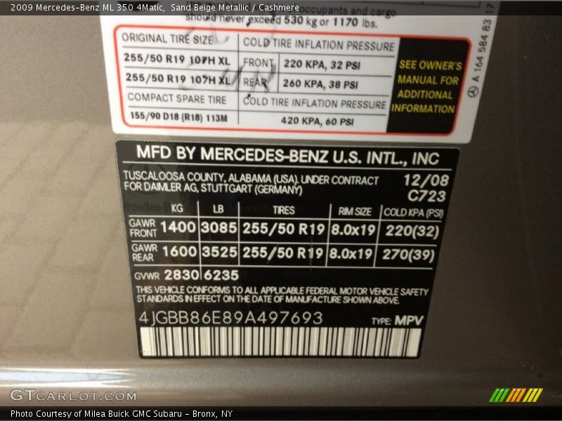 Sand Beige Metallic / Cashmere 2009 Mercedes-Benz ML 350 4Matic