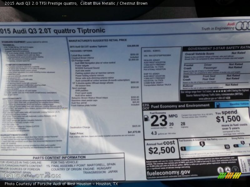  2015 Q3 2.0 TFSI Prestige quattro Window Sticker