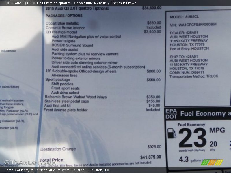  2015 Q3 2.0 TFSI Prestige quattro Window Sticker