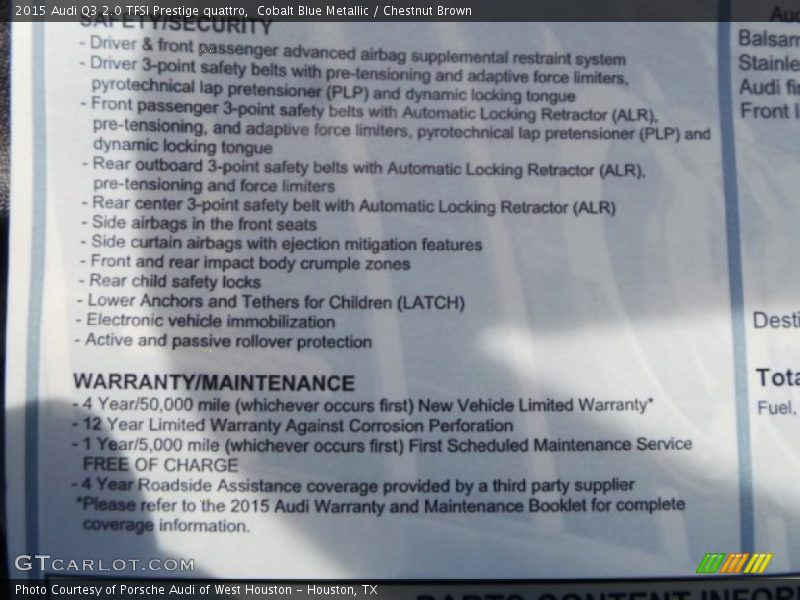 Cobalt Blue Metallic / Chestnut Brown 2015 Audi Q3 2.0 TFSI Prestige quattro