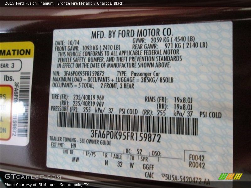 2015 Fusion Titanium Bronze Fire Metallic Color Code H9