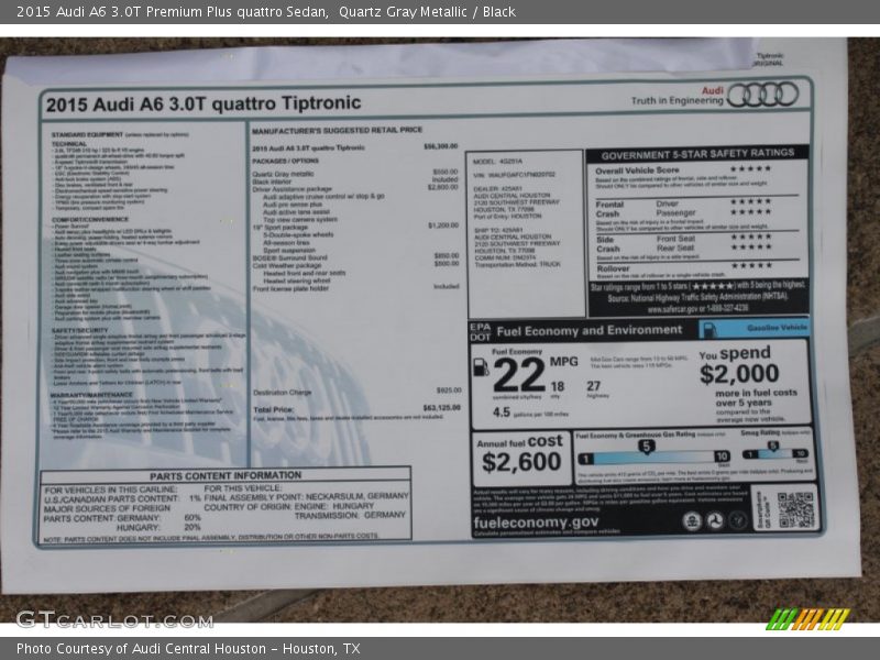 Quartz Gray Metallic / Black 2015 Audi A6 3.0T Premium Plus quattro Sedan