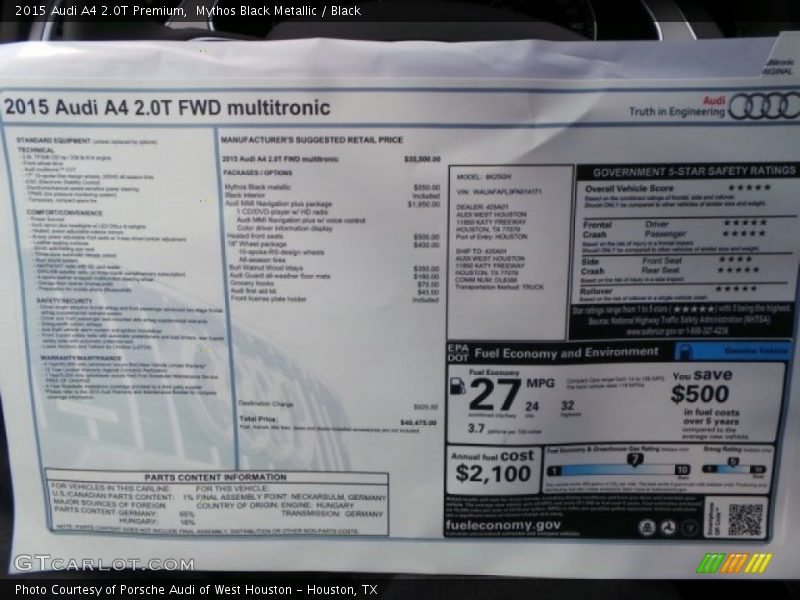 Mythos Black Metallic / Black 2015 Audi A4 2.0T Premium