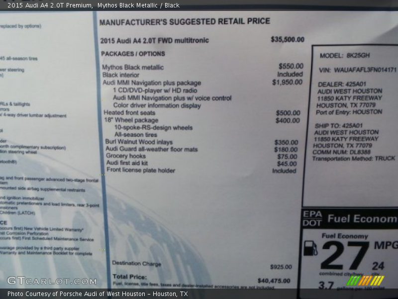 Mythos Black Metallic / Black 2015 Audi A4 2.0T Premium