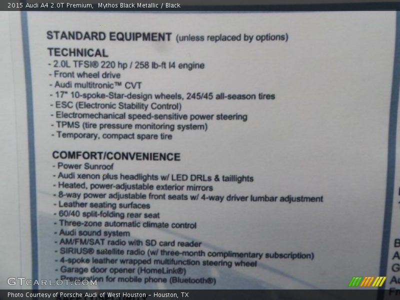 Mythos Black Metallic / Black 2015 Audi A4 2.0T Premium