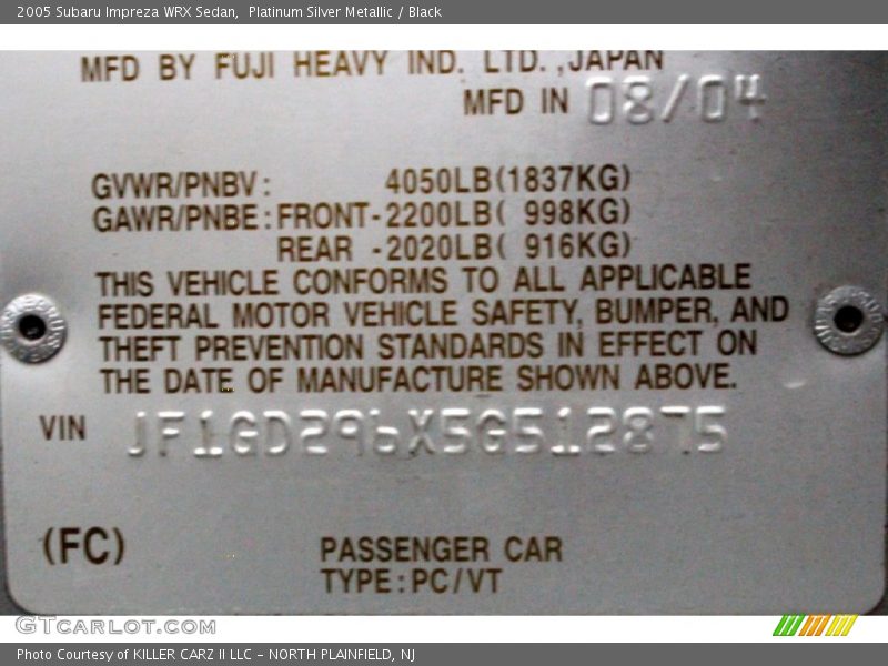 Platinum Silver Metallic / Black 2005 Subaru Impreza WRX Sedan