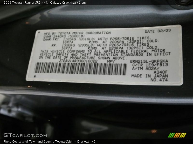 Galactic Gray Mica / Stone 2003 Toyota 4Runner SR5 4x4