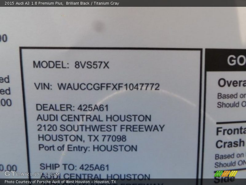 Brilliant Black / Titanium Gray 2015 Audi A3 1.8 Premium Plus