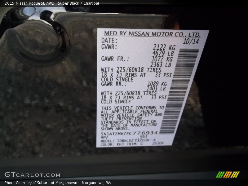 Super Black / Charcoal 2015 Nissan Rogue SL AWD