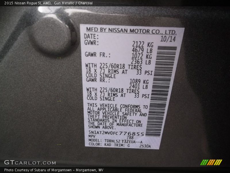 Gun Metallic / Charcoal 2015 Nissan Rogue SL AWD