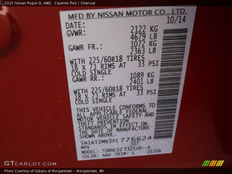 Cayenne Red / Charcoal 2015 Nissan Rogue SL AWD