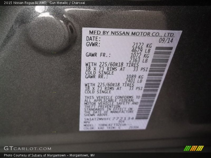 Gun Metallic / Charcoal 2015 Nissan Rogue SL AWD