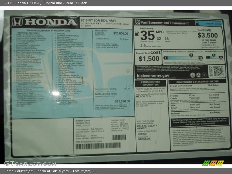 Crystal Black Pearl / Black 2015 Honda Fit EX-L