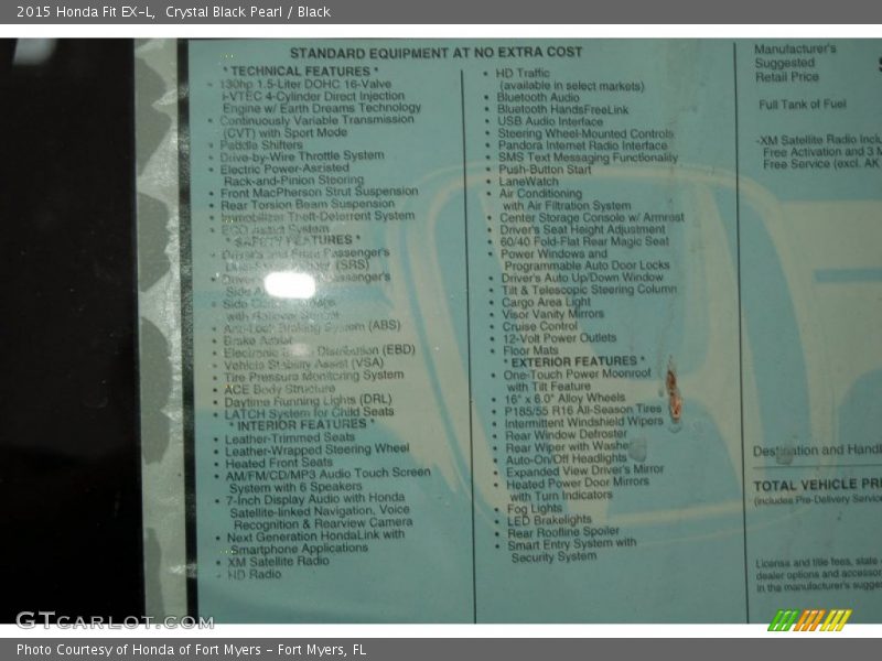 Crystal Black Pearl / Black 2015 Honda Fit EX-L