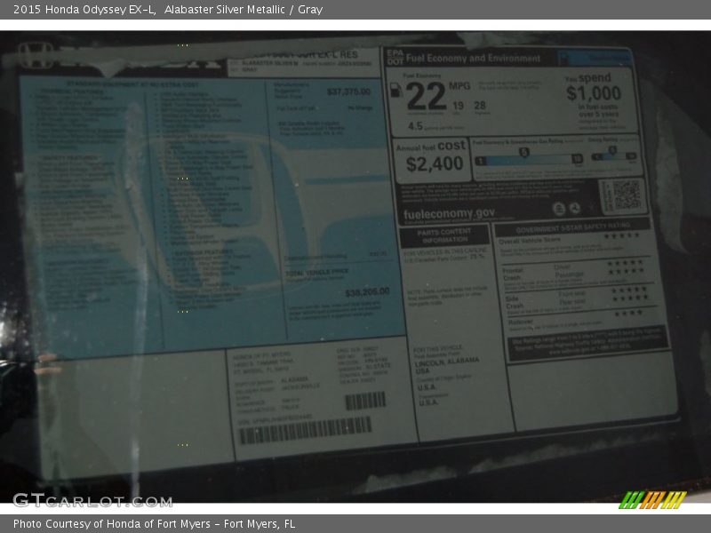 Alabaster Silver Metallic / Gray 2015 Honda Odyssey EX-L