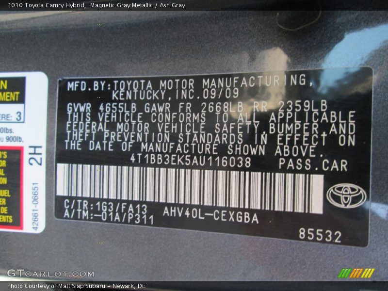 Magnetic Gray Metallic / Ash Gray 2010 Toyota Camry Hybrid