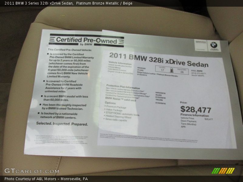 Platinum Bronze Metallic / Beige 2011 BMW 3 Series 328i xDrive Sedan