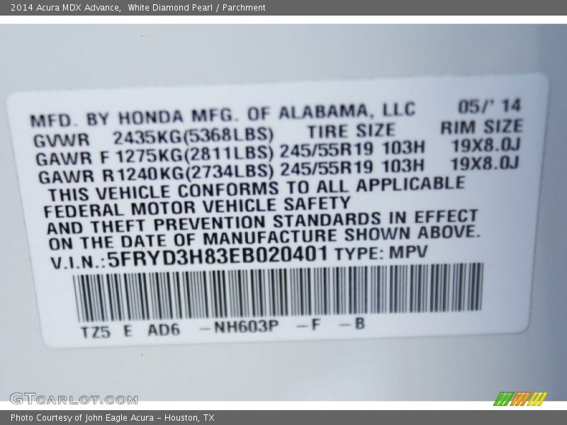 White Diamond Pearl / Parchment 2014 Acura MDX Advance