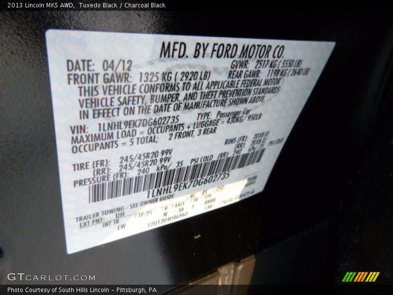 Tuxedo Black / Charcoal Black 2013 Lincoln MKS AWD