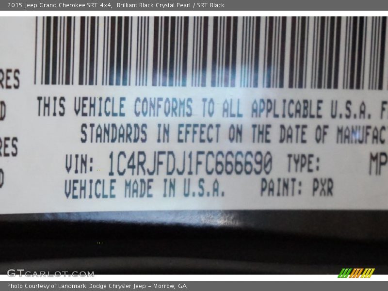 2015 Grand Cherokee SRT 4x4 Brilliant Black Crystal Pearl Color Code PXR
