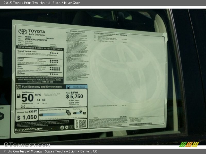 Black / Misty Gray 2015 Toyota Prius Two Hybrid