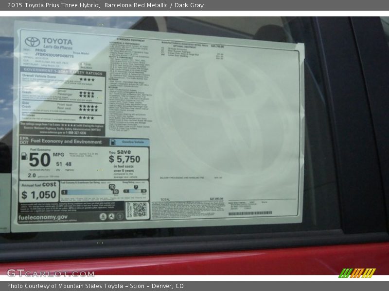 Barcelona Red Metallic / Dark Gray 2015 Toyota Prius Three Hybrid