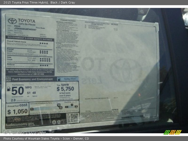 Black / Dark Gray 2015 Toyota Prius Three Hybrid