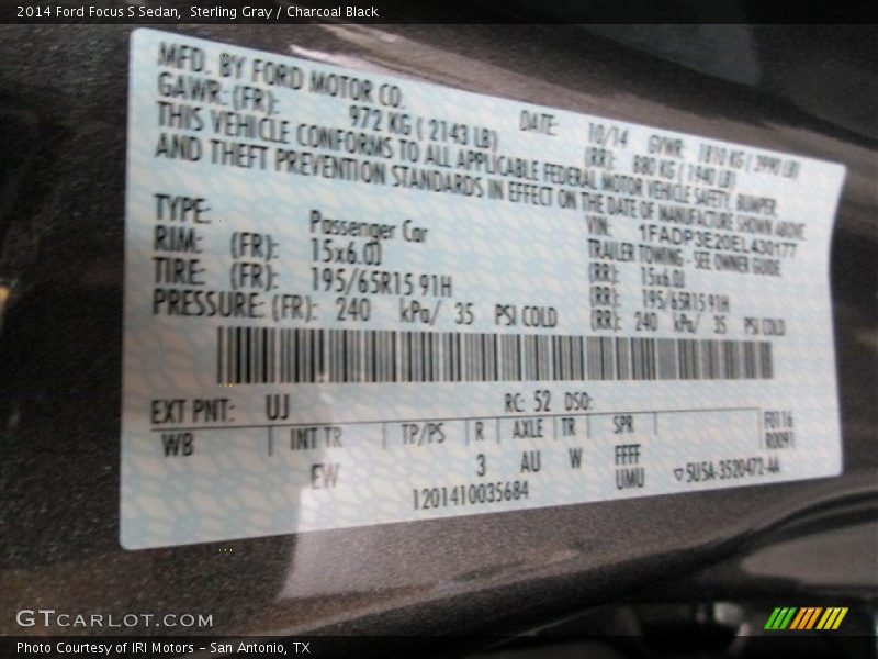 Sterling Gray / Charcoal Black 2014 Ford Focus S Sedan