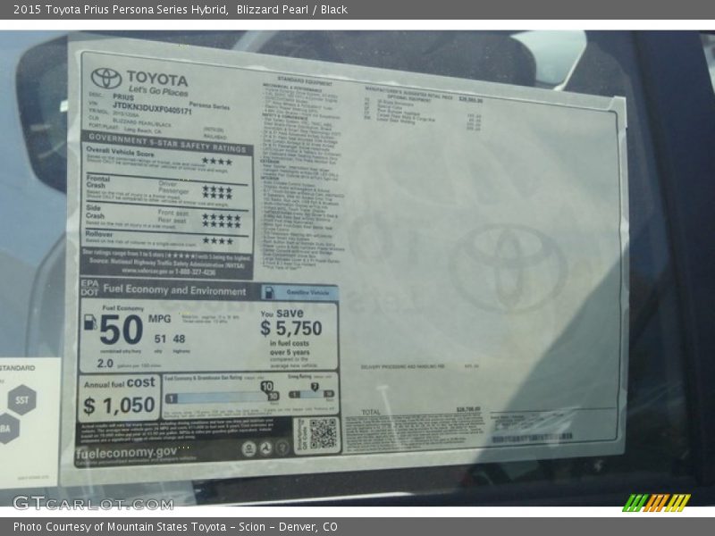 Blizzard Pearl / Black 2015 Toyota Prius Persona Series Hybrid
