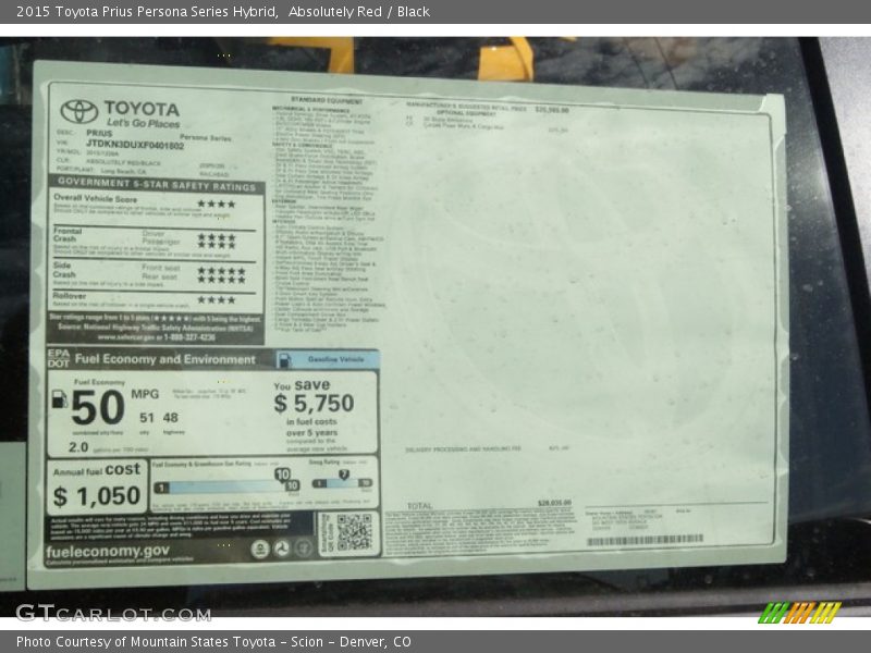 Absolutely Red / Black 2015 Toyota Prius Persona Series Hybrid