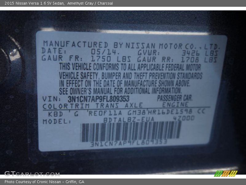 Amethyst Gray / Charcoal 2015 Nissan Versa 1.6 SV Sedan