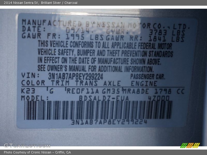2014 Sentra SV Brilliant Silver Color Code K23