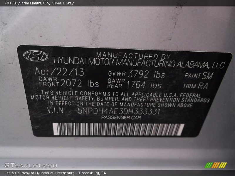 Silver / Gray 2013 Hyundai Elantra GLS