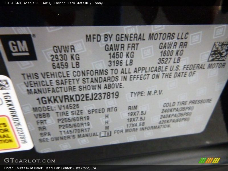 Carbon Black Metallic / Ebony 2014 GMC Acadia SLT AWD
