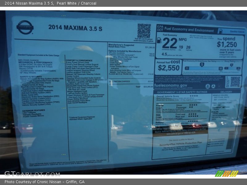 Pearl White / Charcoal 2014 Nissan Maxima 3.5 S