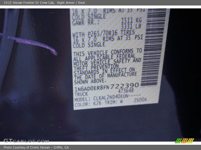 2015 Frontier SV Crew Cab Night Armor Color Code K26