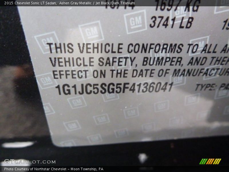Ashen Gray Metallic / Jet Black/Dark Titanium 2015 Chevrolet Sonic LT Sedan