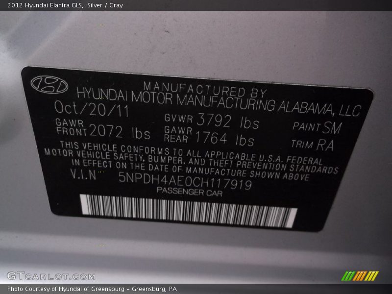 Silver / Gray 2012 Hyundai Elantra GLS