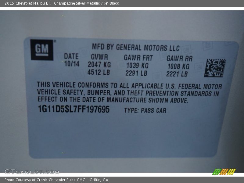 Champagne Silver Metallic / Jet Black 2015 Chevrolet Malibu LT